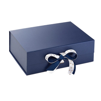 Navy Blue A4 Shallow Magnetic Gift Boxes With Ribbon