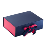 Navy Blue A4 Shallow Magnetic Gift Boxes With Ribbon With Logo