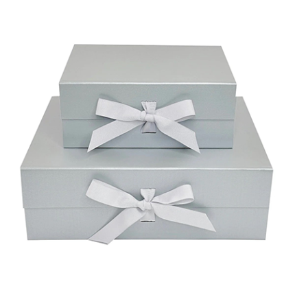 Pearl Silver A4 Deep Magnetic Gift Boxes With Ribbon Wholesale