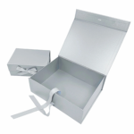 Pearl Silver A4 Deep Magnetic Gift Boxes With Ribbon With Logo