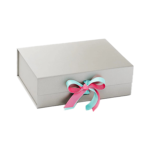 Pearl Silver A4 Deep Magnetic Gift Packaging Boxes With Ribbon