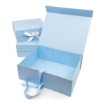 Powder Blue A4 Deep Magnetic Gift Boxes With Ribbon Logo