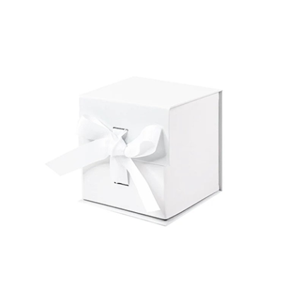 White Small Cube Magnetic Gift Boxes with Ribbon