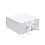 Custom White Large Square Magnetic Gift Boxes With Ribbon